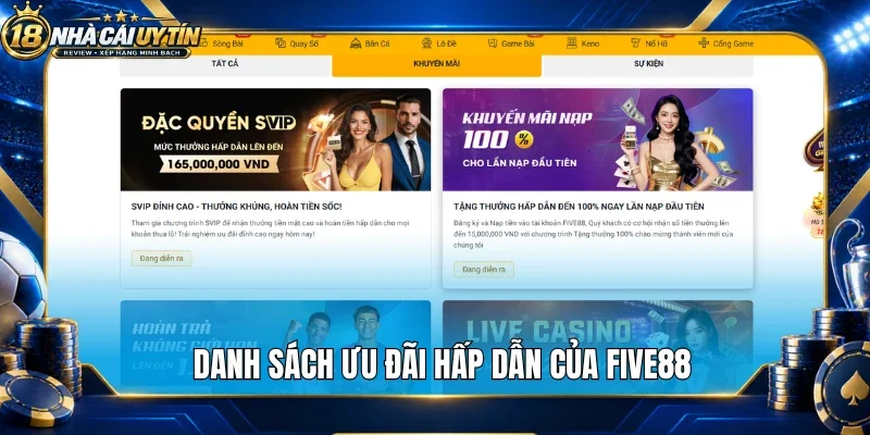 Danh sách ưu đãi hấp dẫn của Five88