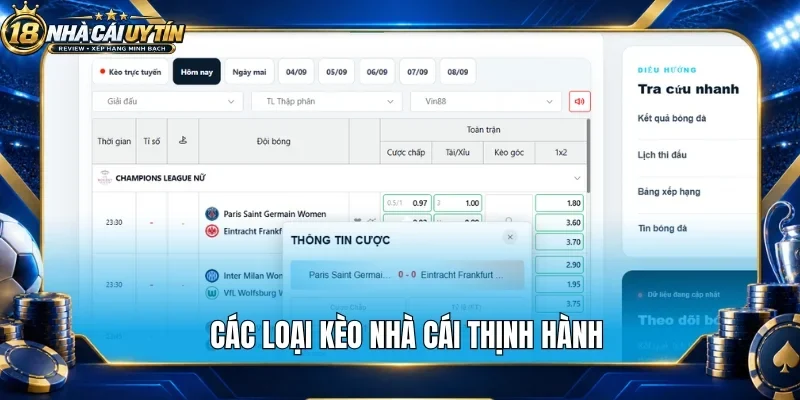 Các loại kèo nhà cái thịnh hành