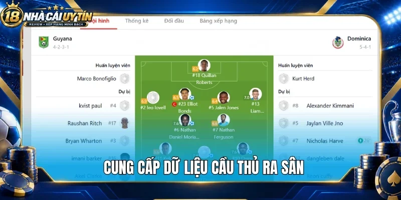 Cung cấp dữ liệu cầu thủ ra sân