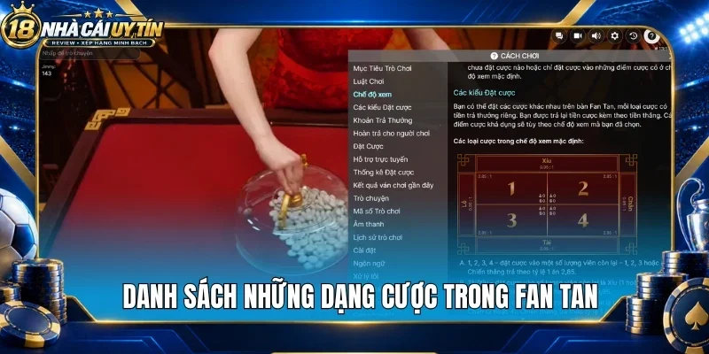 Danh sách những dạng cược trong fan tan